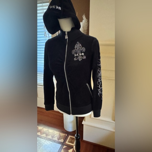 BCBGMaxAzria Y2K Black Rhinestone Bomber Jacket - Picture 2 of 15